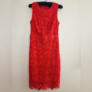 Ann Taylor Vibrant Red Lace Midi Dress